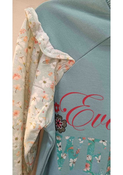 Kız Çocuk Kolları Fırfırlı Çiçekli Sweatshirt modelleri