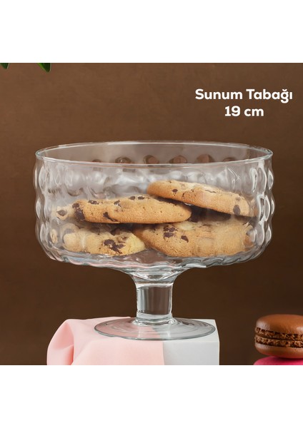 Porsima Bubbles Ayaklı Cam Kek Tatlı Pasta Kurabiye Fanusu Şık Sunum Standı 19 cm