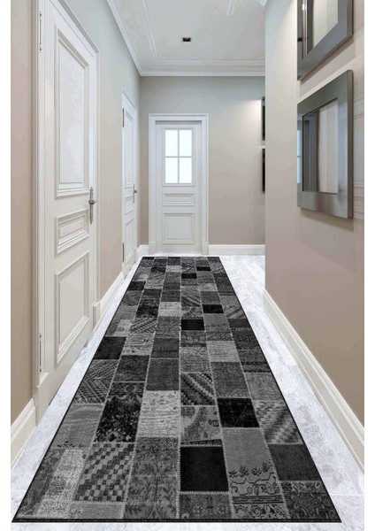 Füme Kaymaz Patchwork Kesme Rulo Özel Ölçülü Yolluk AR321