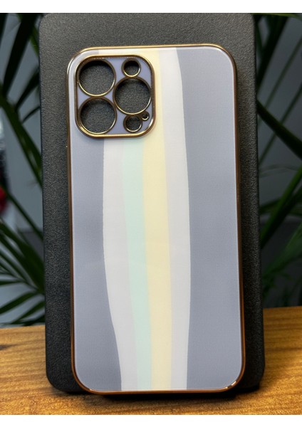 Apple iPhone 13 Pro Özel Renkli Tasarım Cam Arka Kapak Kamera Çerçeve Koruyuculu Silikon Yapı Gennluna Kılıf Ms