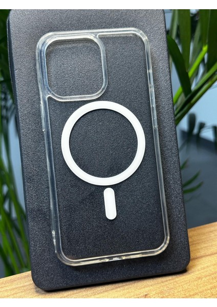 Apple iPhone 15 Pro Max Kılıf Magsafe Wireless Kablosuz Sarj Destekli Sert Şeffaf Darbe Emici Kapak Gennslımshock