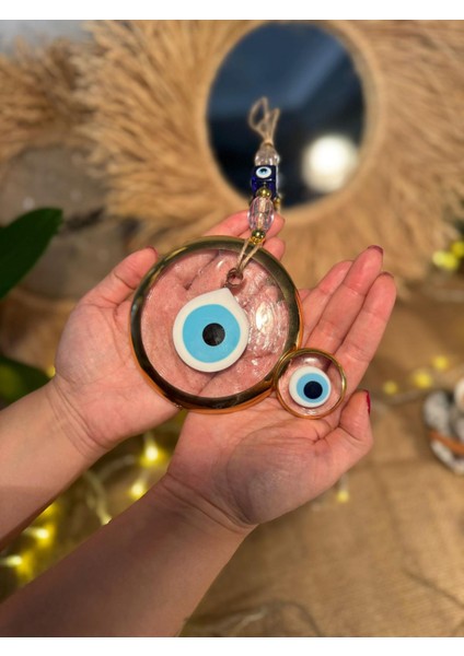El Yapımı Hediyelik Dekoratif Nazar Boncuğu, Yaldızlı ve İpli, Şeffaf 11 cm Duvar Süsü, Cam Nazarlık ve Magnet fiyatları