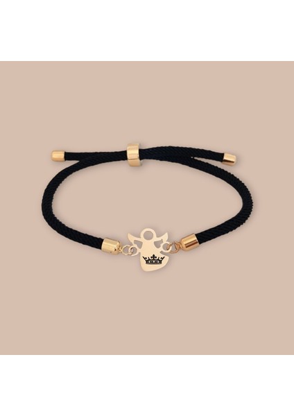 Altın Plakalı 14 Ayar Mevlana Figürlü Kraliçe Bilekliği, Siyah Örgü Det Ayıyla, Zarafeti ve Güzelliği Simgeleyen Gençlere Özel Anlamlı Bir Tercih!