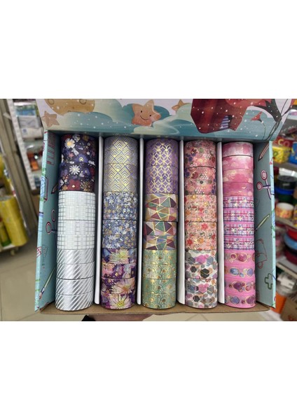 Renkli Desenli Dekoratif Kağıt Bant 6'lı Set - 3 Metre Uzunluğunda