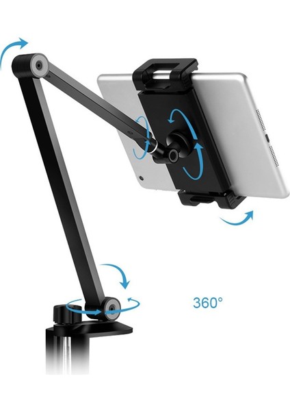 Profesyonel 3 Eklemli Telefon ve Tablet Tutucu Yüksekliği Ayarlanabilir 360 Derece Dönebilen Kol ve Ipad Uyumlu Telefon Standı Olan Metal Taban Alüminyum Gövde 54CM Kol Uzunluğu fiyatları