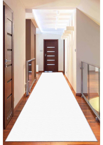 Beyaz Kaymaz Taban Sade Kesme Rulo Özel Ölçülü Yolluk AR584