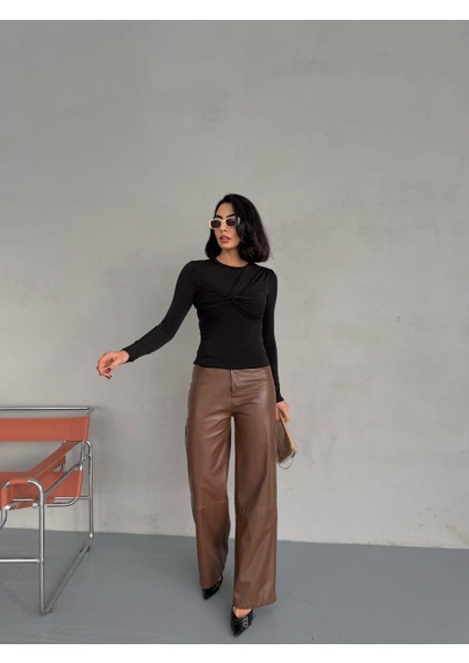 Kadın Önü Çapraz Düğümlü Büzgülü Sandy Kumaş Body Bluz fırsatları