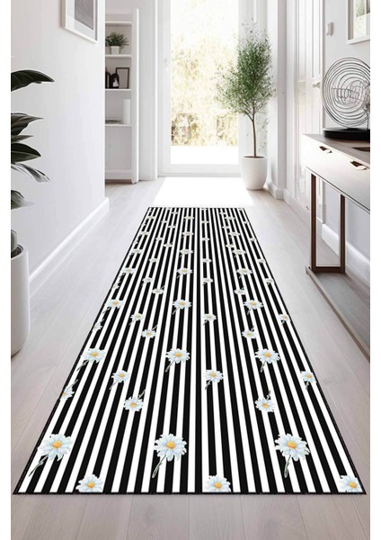 Beyaz Kaymaz Papatyalı Kesme Rulo Özel Ölçülü Yolluk VH100