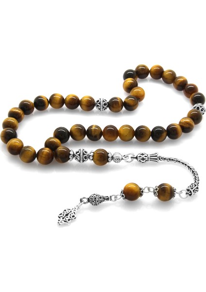 925 Ayar Gümüş Püsküllü Küre Kesim Kaplangözü Doğaltaş Tesbih