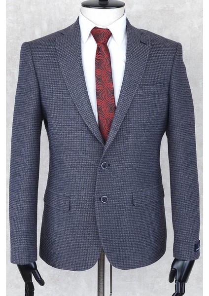 Yünlü Erkek Regular Fit Mono Yaka Lacivert Drop 6 Tek Ceket