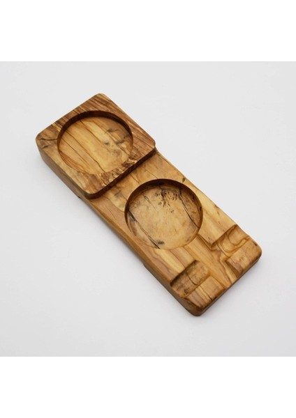 Ahşap Dikdörtgen Puro Küllük ve Bardak Sunum Tablası - Zeytin Ağacı