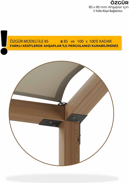 Özgür 3 Yollu Köşe Bağlantı Braketi 85 x 85' Den 100 x 100 mm'ye Kadar Kesitli Ahşaplar İçin
