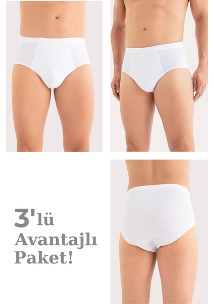 Erkek Pamuklu Külot Düz Beyaz Beli Lastikli 3'lü Paket