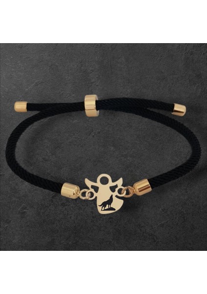 Altın Plakalı 14 Ayar Mevlana Figürlü Bozkurt Bilekliği, Siyah Örgü Det Ayıyla, Gücü ve Cesareti Simgeleyen Gençlere ve Ergenlere Özel Bir Hediye!