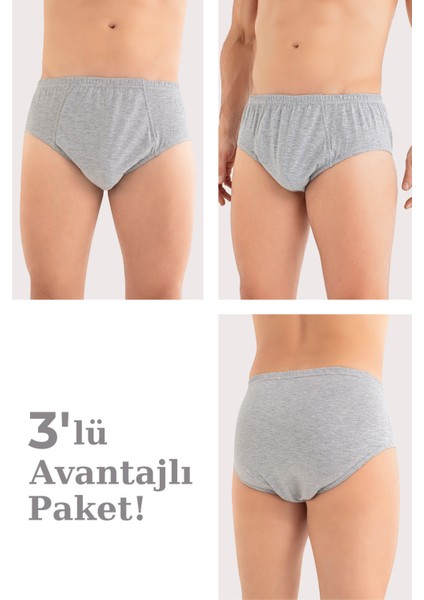 Erkek Pamuklu Külot Düz Gri Beli Lastikli 3'lü Paket