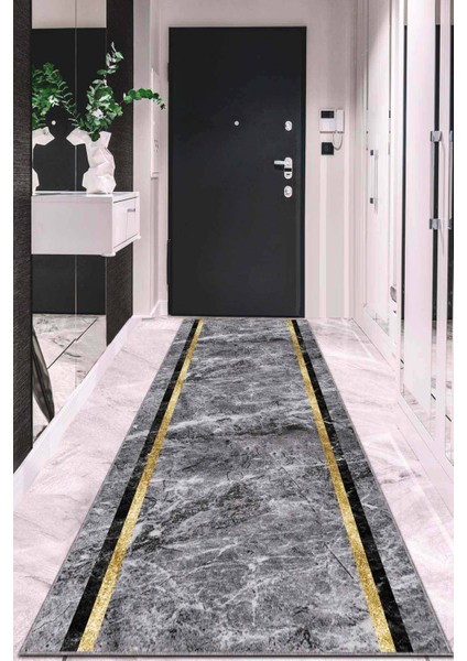 Gri Gold Kaymaz Çerçeveli Kesme Rulo Özel Ölçü Yolluk AR577