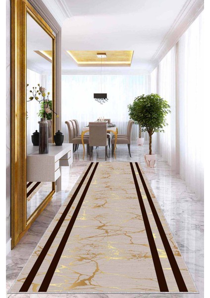 Bej Kaymaz Çerçeveli Kesme Rulo Özel Ölçülü Yolluk AR300