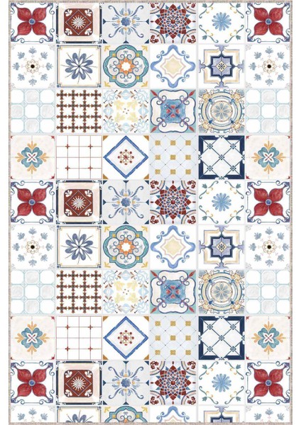 Kırmızı Kaymaz Çini Desen Kesme Rulo Özel Ölçü Yolluk AR454 modelleri