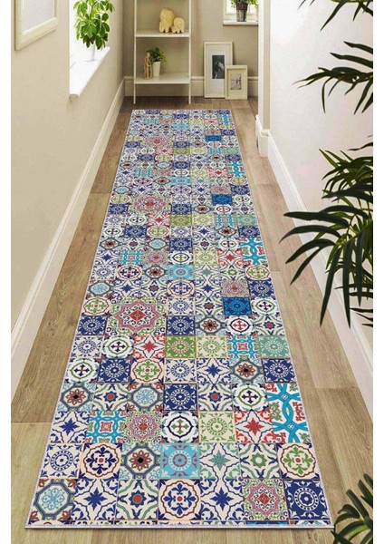 Renkli Kaymaz Çini Desen Kesme Rulo Özel Ölçülü Yolluk AR499