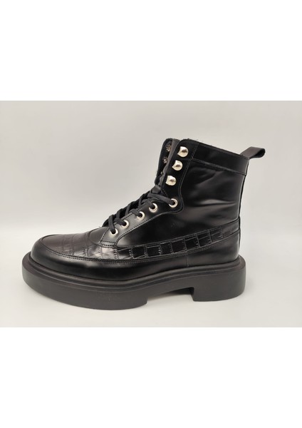 7062 Erkek Yüksek Taban Siyah Açma Bağlı Yandan Zincirli Bot