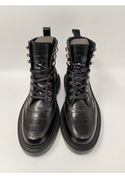 7062 Erkek Yüksek Taban Siyah Açma Bağlı Yandan Zincirli Bot modelleri