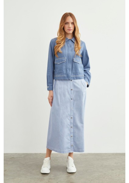 Denim Cep Detaylı Spor Mavi Ceket C-0095
