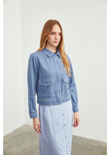Denim Cep Detaylı Spor Mavi Ceket C-0095