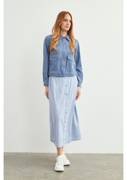 Denim Cep Detaylı Spor Mavi Ceket C-0095