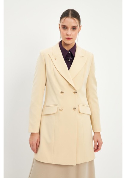 Kruvaze Yaka Blazer Ekru Ceket C-0052