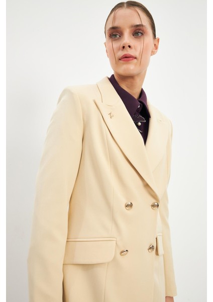 Kruvaze Yaka Blazer Ekru Ceket C-0052