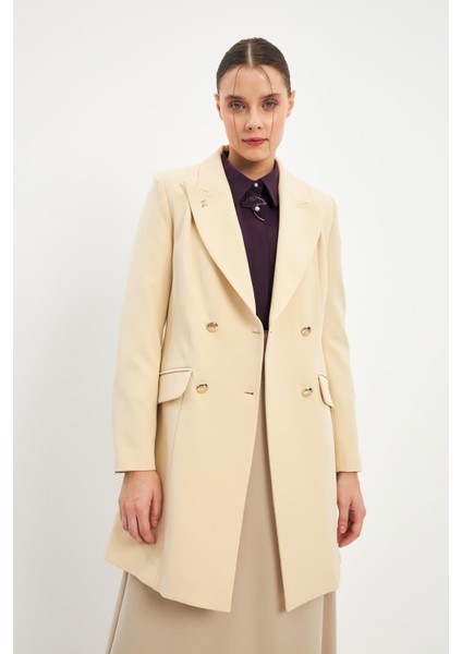 Kruvaze Yaka Blazer Ekru Ceket C-0052