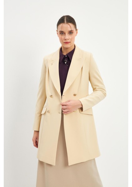 Kruvaze Yaka Blazer Ekru Ceket C-0052