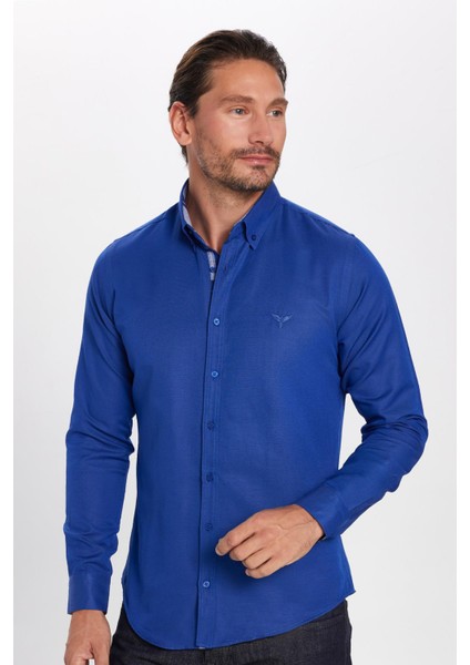 Slim Fit Dar Kesim Uzun Kol Poplin Oxford