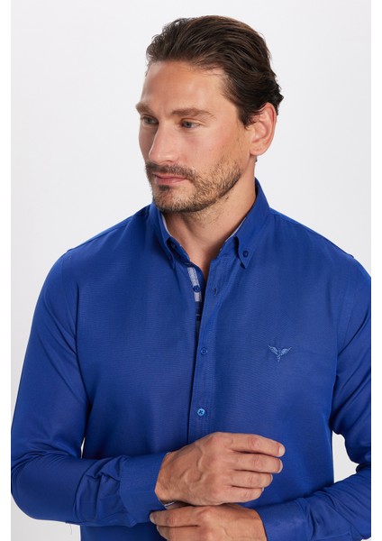 Slim Fit Dar Kesim Uzun Kol Poplin Oxford