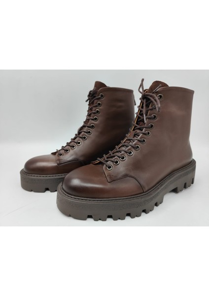 5672 Erkek Yüksek Taban Kahve Cilt Bağlı Şık Zincirli Spor Bot fiyatları