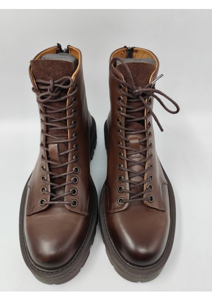 5672 Erkek Yüksek Taban Kahve Cilt Bağlı Şık Zincirli Spor Bot modelleri