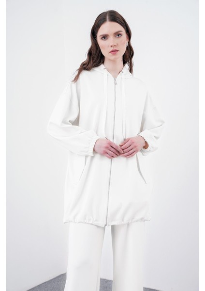Comfort Fermuarlı Kapüşonlu Beyaz Sweatshirt C-0092 modelleri