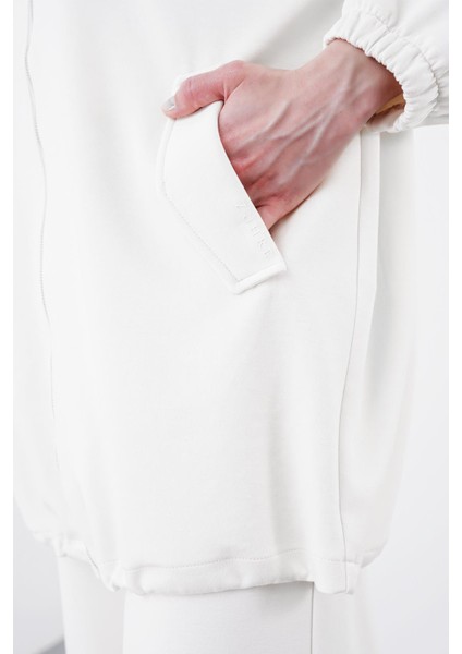 Comfort Fermuarlı Kapüşonlu Beyaz Sweatshirt C-0092 indirimleri