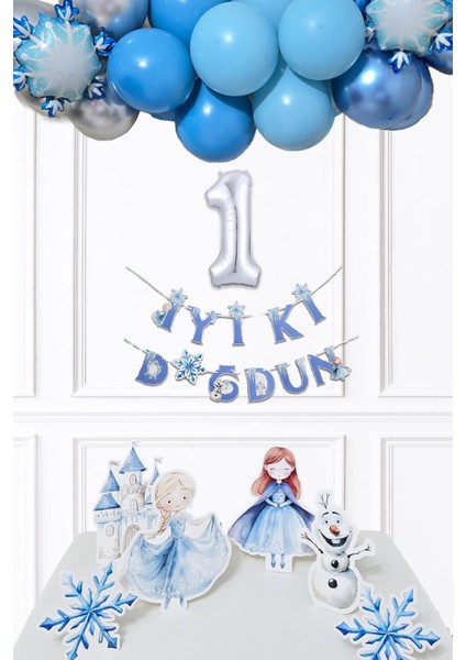 Frozen Elsa Tema Doğum Günü Balon Zinciri Seti Masa Üstü Panolar Karlar Ülkesi Konsept Yaş Doğum Günü Balonları
