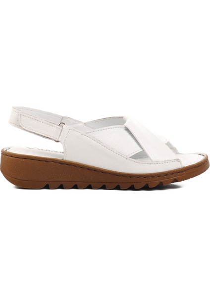 Beyaz Deri Cırtlı Kadın Sandalet Z265 Z