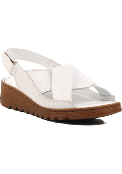 Beyaz Deri Cırtlı Kadın Sandalet Z265 Z modelleri