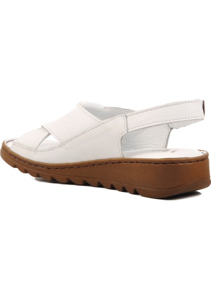 Beyaz Deri Cırtlı Kadın Sandalet Z265 Z fırsatları