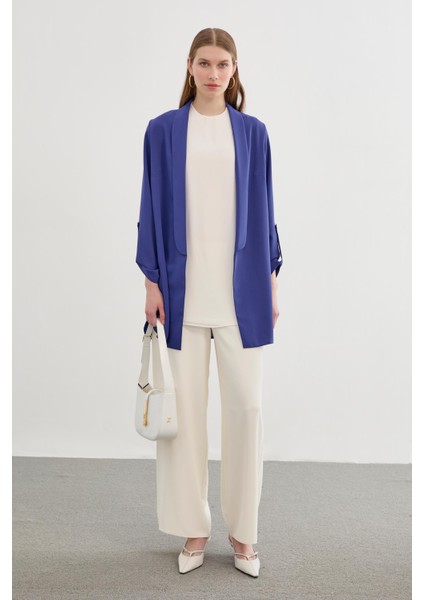 Kol Detaylı Indigo Uzun Blazer Ceket C-0059