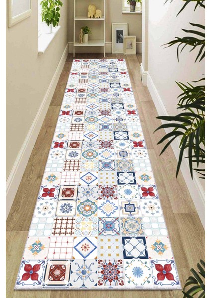 Kırmızı Kaymaz Çini Desen Kesme Rulo Özel Ölçü Yolluk AR454