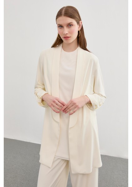 Kol Detaylı Ekru Uzun Blazer Ceket C-0059