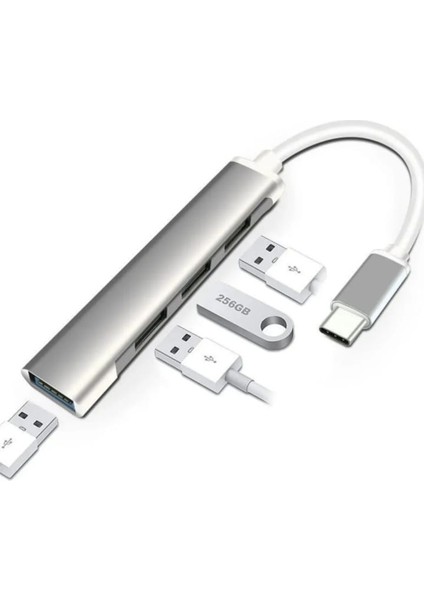 Type C USB Çoklayıcı 3.0 Type-C Çoğaltıcı 1to4 Type-C USB Hub Akım Korumalı ve Kılıflı