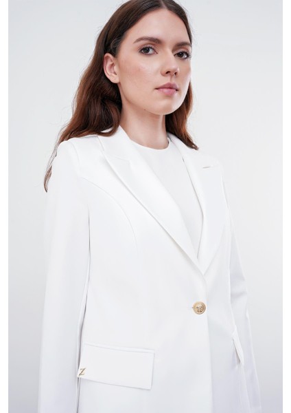 Kruvaze Yaka Tek Düğmeli Ekru Blazer Ceket C-0070 fiyatları