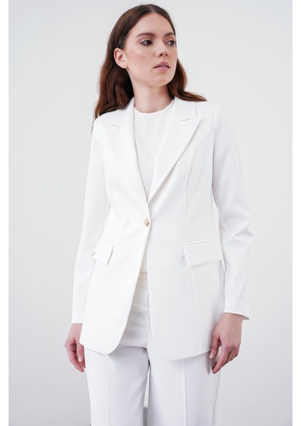 Kruvaze Yaka Tek Düğmeli Ekru Blazer Ceket C-0070 indirimleri