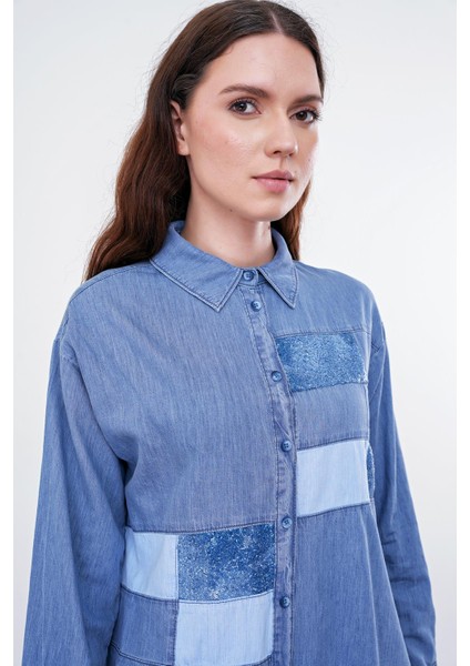 Denim Payet Detaylı Mavi Gömlek G-0054 fiyatları