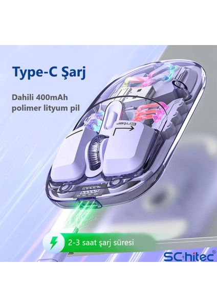 M379 Çift Bağlantılı Bluetooth Kablosuz Modlu + 2.4gh Type-C Şarjlı Gaming Mouse Beyaz